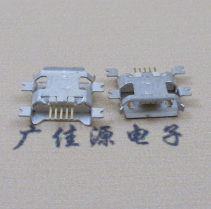 麻涌镇MICRO USB5pin接口 四脚贴片沉板母座 翻边白胶芯